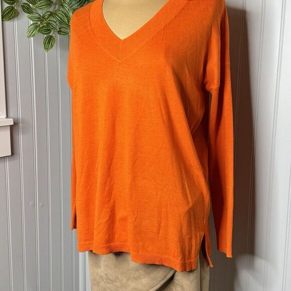 NWT Sz S MNG Orange Long Sleeve V-Neck Casual Pullover Womens Sweater Mango - Picture 3 of 16